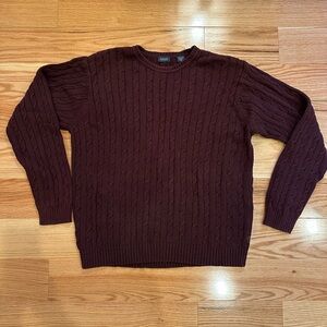 IZOD Men's Cable Knit Cotton Crewneck Sweater Maroon Sz XL